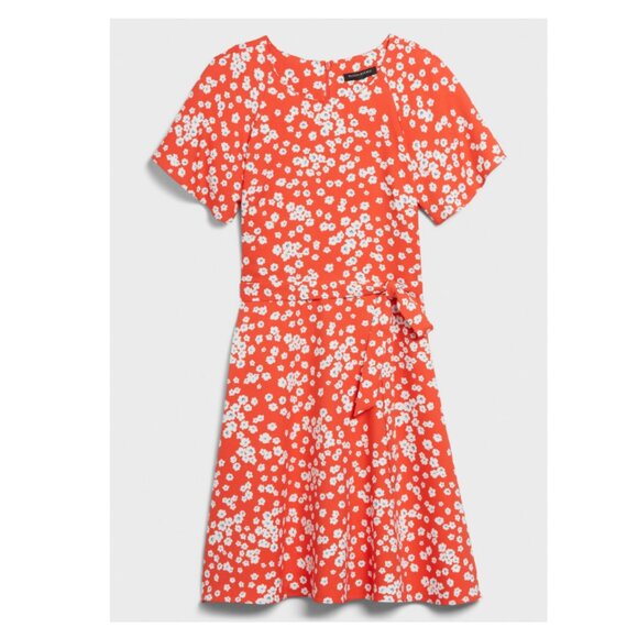Banana Republic Red Floral Flutter Sleeve Mini Dress Size 6 - Picture 1 of 9